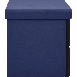 vidaXL Banco de almacenaje plegable lino sintético 76x38x38 cm Azul Discount