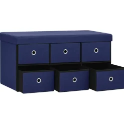 vidaXL Banco de almacenaje plegable lino sintético 76x38x38 cm Azul Discount