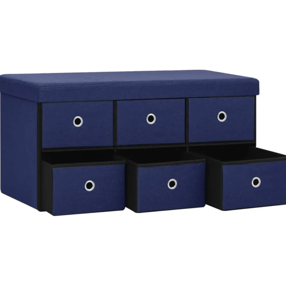 vidaXL Banco de almacenaje plegable lino sintético 76x38x38 cm Azul Discount