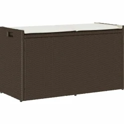 vidaXL Muebles De Jardín-Banco de almacenaje con cojín marrón 100 cm ratán sintético