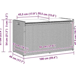 vidaXL Muebles De Jardín-Banco de almacenaje con cojín marrón 100 cm ratán sintético