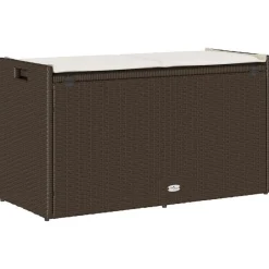 vidaXL Muebles De Jardín-Banco de almacenaje con cojín marrón 100 cm ratán sintético