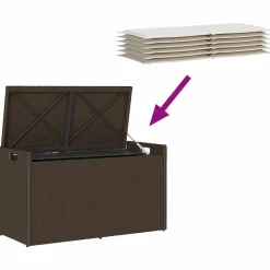 vidaXL Muebles De Jardín-Banco de almacenaje con cojín marrón 100 cm ratán sintético