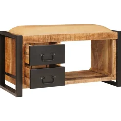 vidaXL Banco de almacenamiento con cajón Marrón Madera maciza de Mango Natural