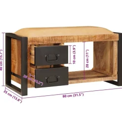 vidaXL Banco de almacenamiento con cajón Marrón Madera maciza de Mango Natural