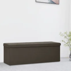vidaXL Bancos-Banco de almacenamiento plegable lino sintético marrón oscuro
