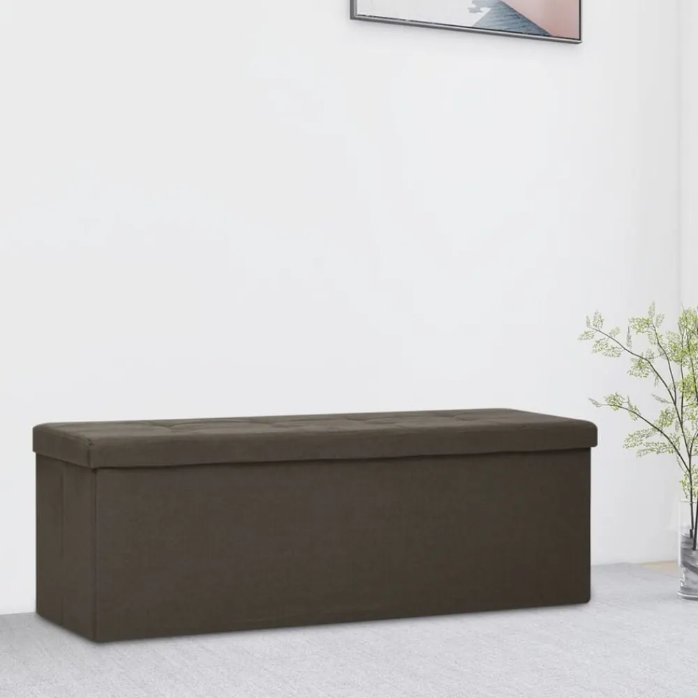 vidaXL Bancos-Banco de almacenamiento plegable lino sintético marrón oscuro