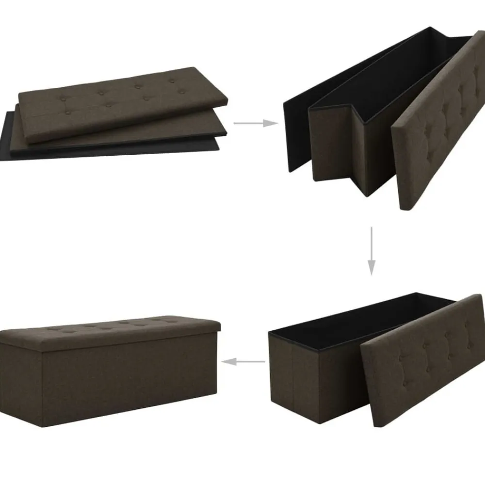 vidaXL Bancos-Banco de almacenamiento plegable lino sintético marrón oscuro