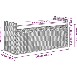vidaXL Bancos-Banco de almacenamiento Lavado negro 110 x 40 x 50 cm Ratán