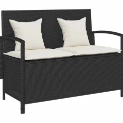 vidaXL Muebles De Jardín-Banco de almacenamiento jardín con cojín ratán sintético negro