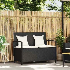 vidaXL Muebles De Jardín-Banco de almacenamiento jardín con cojín ratán sintético negro