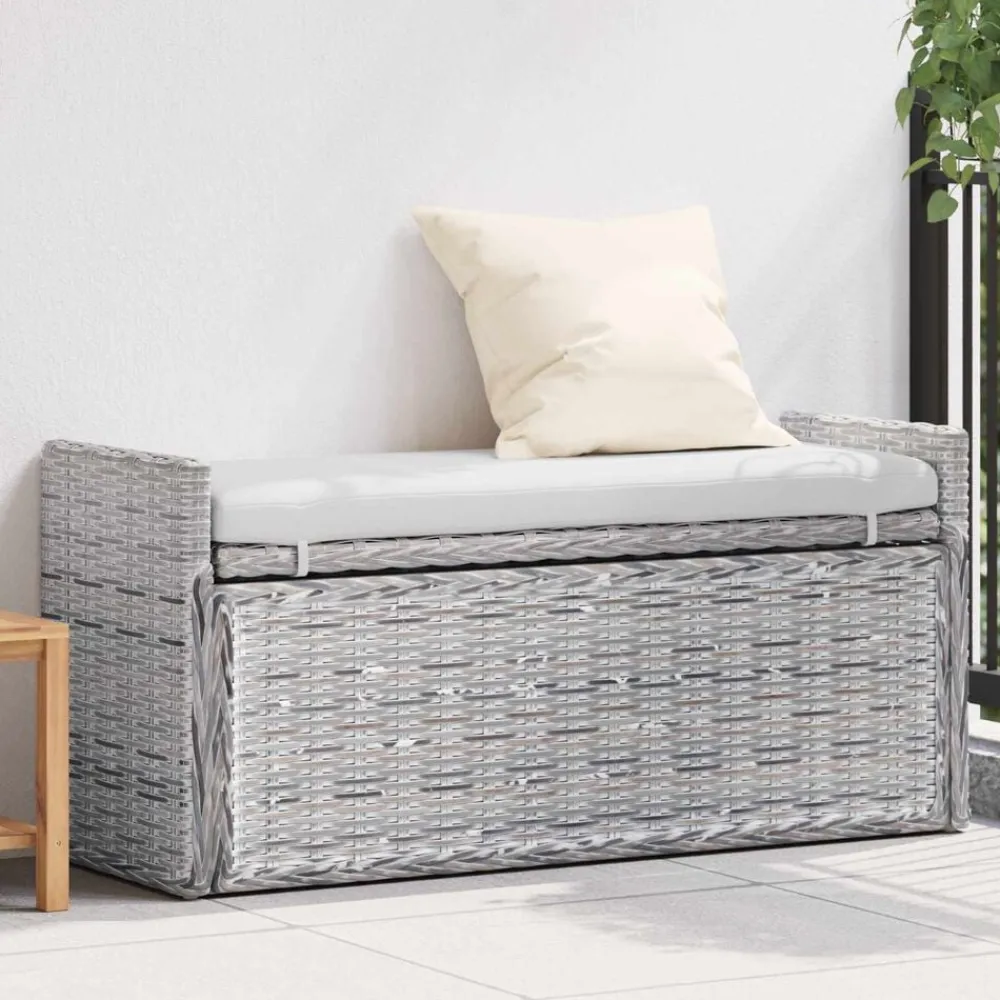 vidaXL Banco de almacenamiento con cojín 110 x 40 x 50 cm Ratán lavado Best