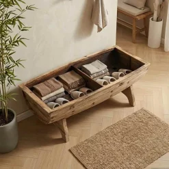 vidaXL Banco de almacenamiento madera maciza y tela 103x51x44 cm Clearance