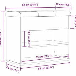 vidaXL Bancos-Banco de almacenamiento con estante 62 x 32 x 50 cm