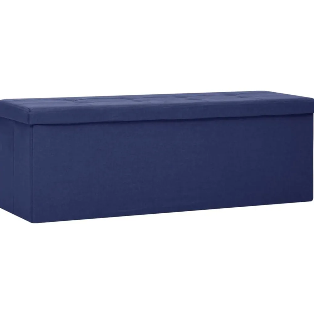 vidaXL Banco de almacenamiento plegable lino sintético Azul Clearance