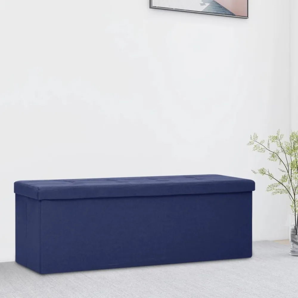 vidaXL Banco de almacenamiento plegable lino sintético Azul Clearance