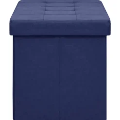 vidaXL Banco de almacenamiento plegable lino sintético Azul Clearance