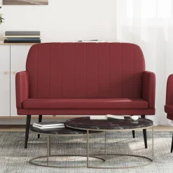 vidaXL Bancos-Banco de cuero sintético rojo tinto 107x80x81 cm