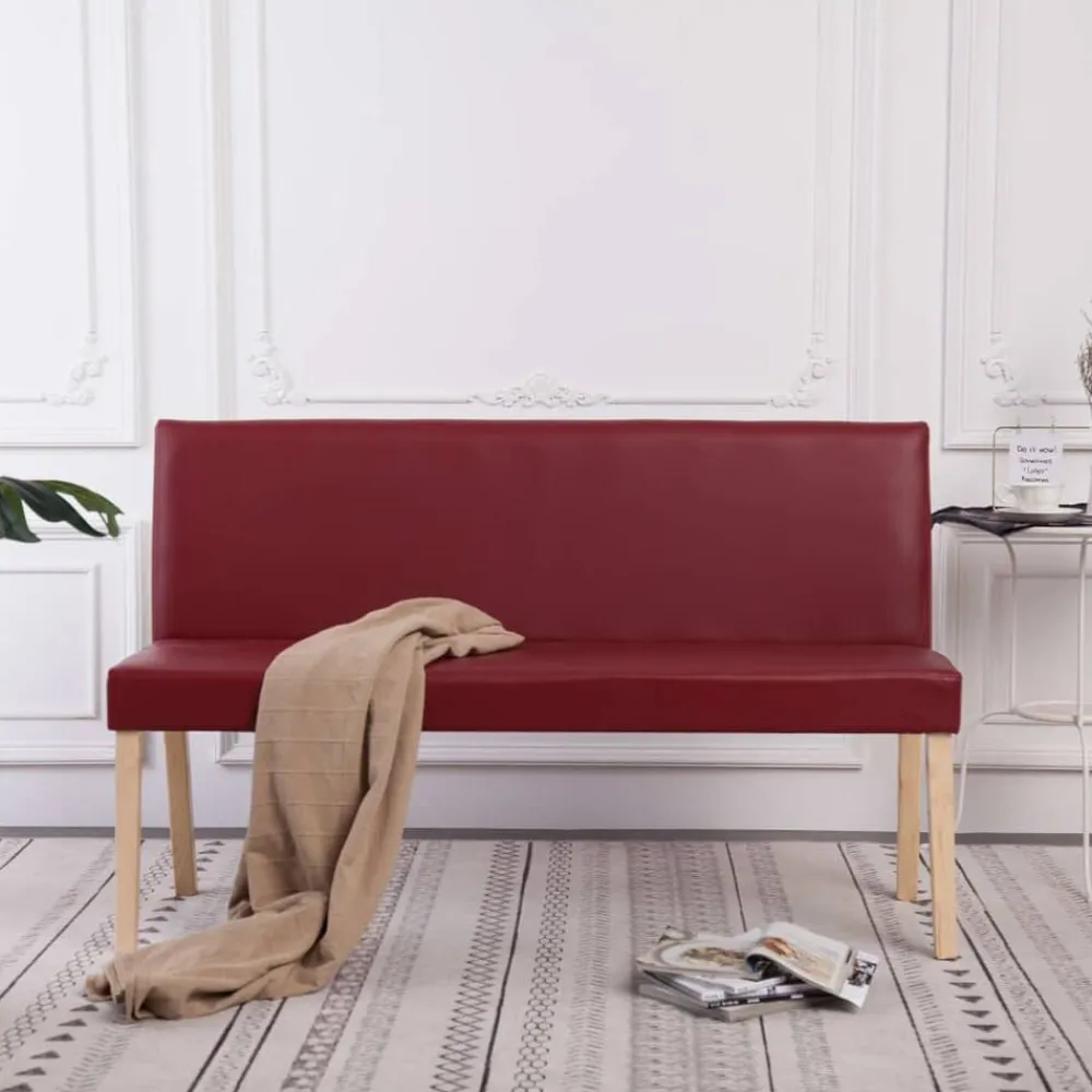 vidaXL Bancos-Banco de cuero sintético 139,5 cm color vino tinto
