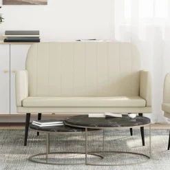 vidaXL Banco de cuero sintético color 107x80x81 cm Crema Clearance