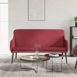 vidaXL Banco de cuero sintético rojo tinto 110x76x80 cm Rojo vino tinto Sale