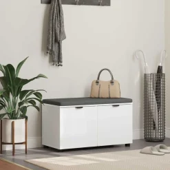 vidaXL Banco de entrada 80 x 38 x 46 cm Madera Ingenierizada y Tela White Hot
