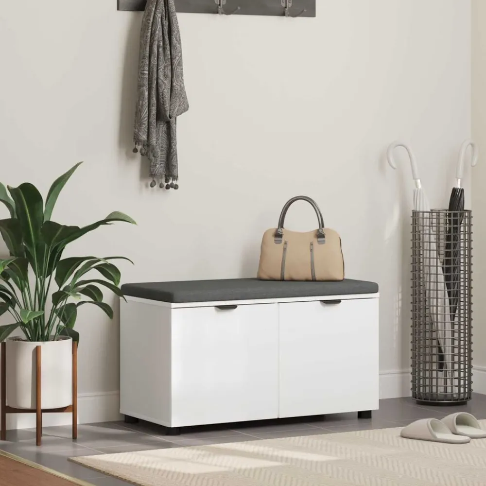 vidaXL Banco de entrada 80 x 38 x 46 cm Madera Ingenierizada y Tela White Hot