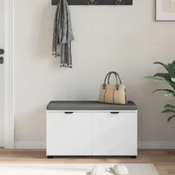 vidaXL Banco de entrada 80 x 38 x 46 cm Madera Ingenierizada y Tela White Hot