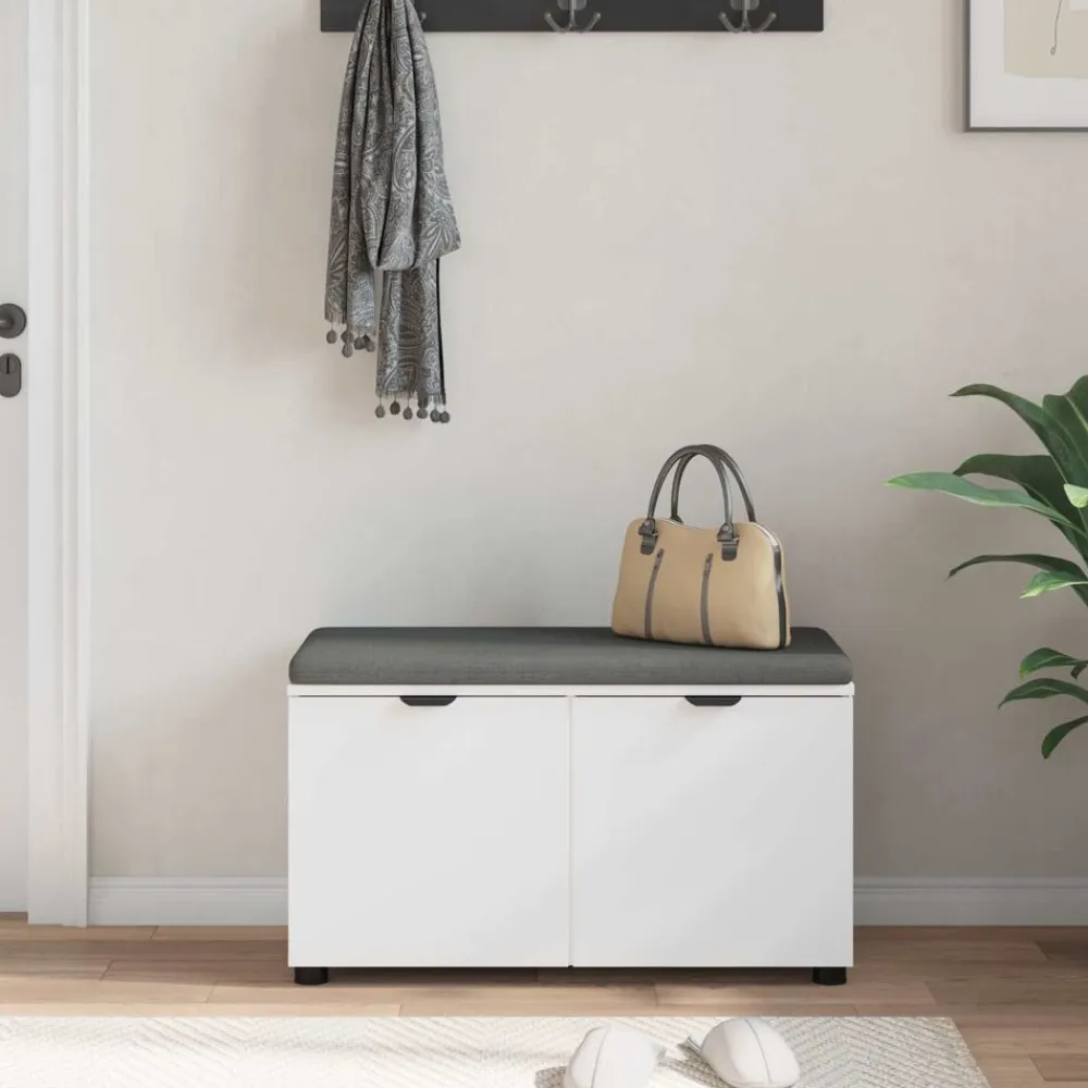 vidaXL Banco de entrada 80 x 38 x 46 cm Madera Ingenierizada y Tela White Hot