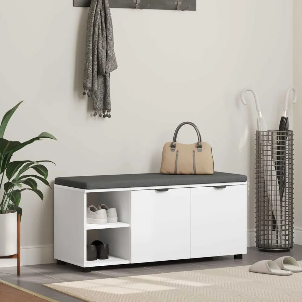 vidaXL Banco de entrada 100 x 38 x 46 cm Madera Ingenierizada y Tela White