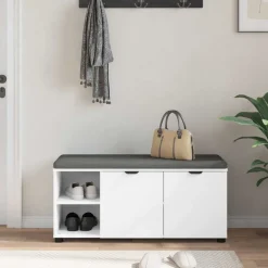 vidaXL Banco de entrada 100 x 38 x 46 cm Madera Ingenierizada y Tela White