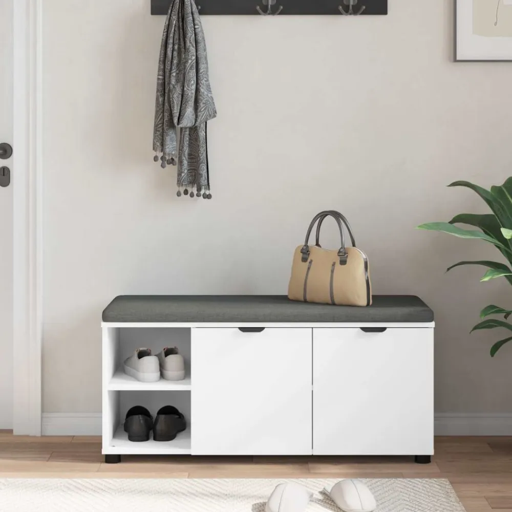 vidaXL Banco de entrada 100 x 38 x 46 cm Madera Ingenierizada y Tela White