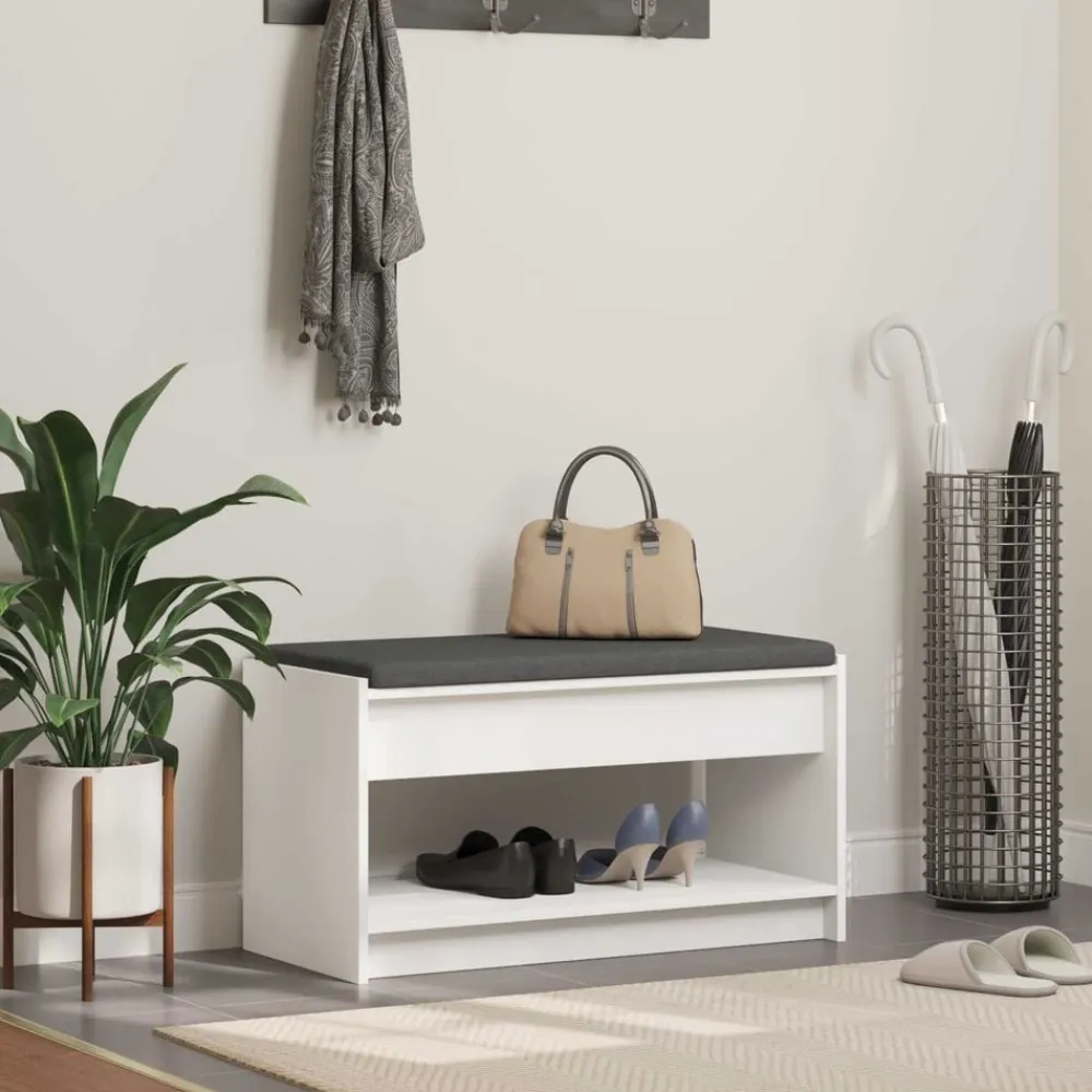 vidaXL Banco de entrada 83 x 38 x 45 cm Madera Ingenierizada y Tela Discount