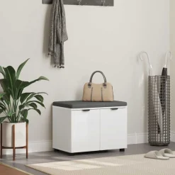 vidaXL Banco de entrada 60 x 38 x 46 cm Madera Ingenierizada y Tela White Clearance