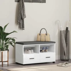 vidaXL Banco de entrada 80 x 38 x 46 cm Madera Ingenierizada y Tela White Sale