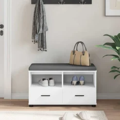 vidaXL Banco de entrada 80 x 38 x 46 cm Madera Ingenierizada y Tela White Sale