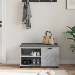 vidaXL Bancos-Banco de entrada con cojín Gris Concreto 80 x 38 x 46 cm