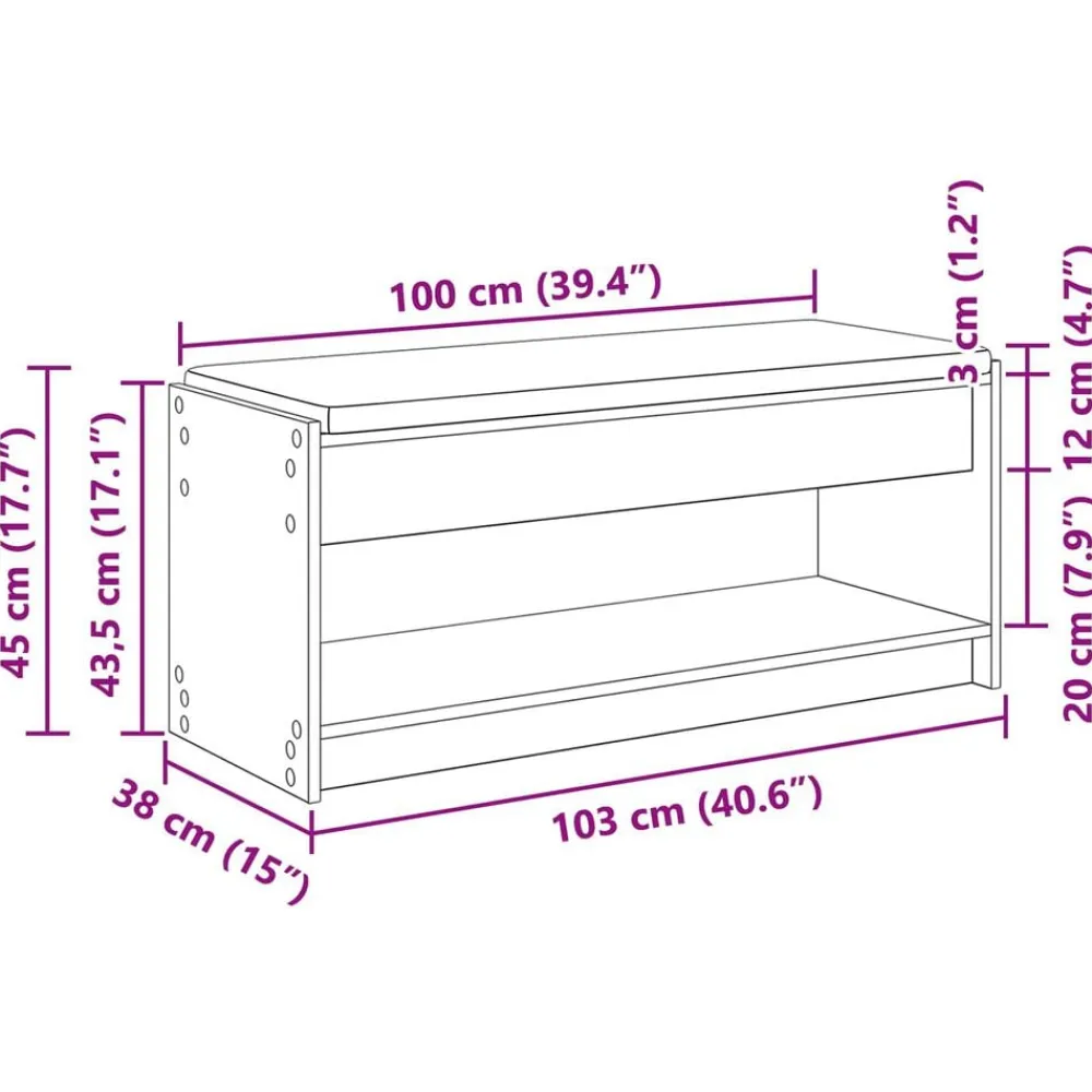 vidaXL Banco de entrada con cojín 103 x 38 x 45 cm Roble ahumado Hot