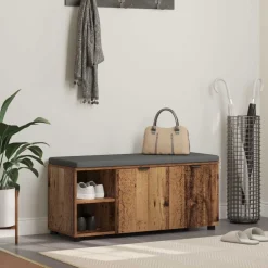 vidaXL Bancos-Banco de entrada con cojín Madera vieja 100 x 38 x 46 cm