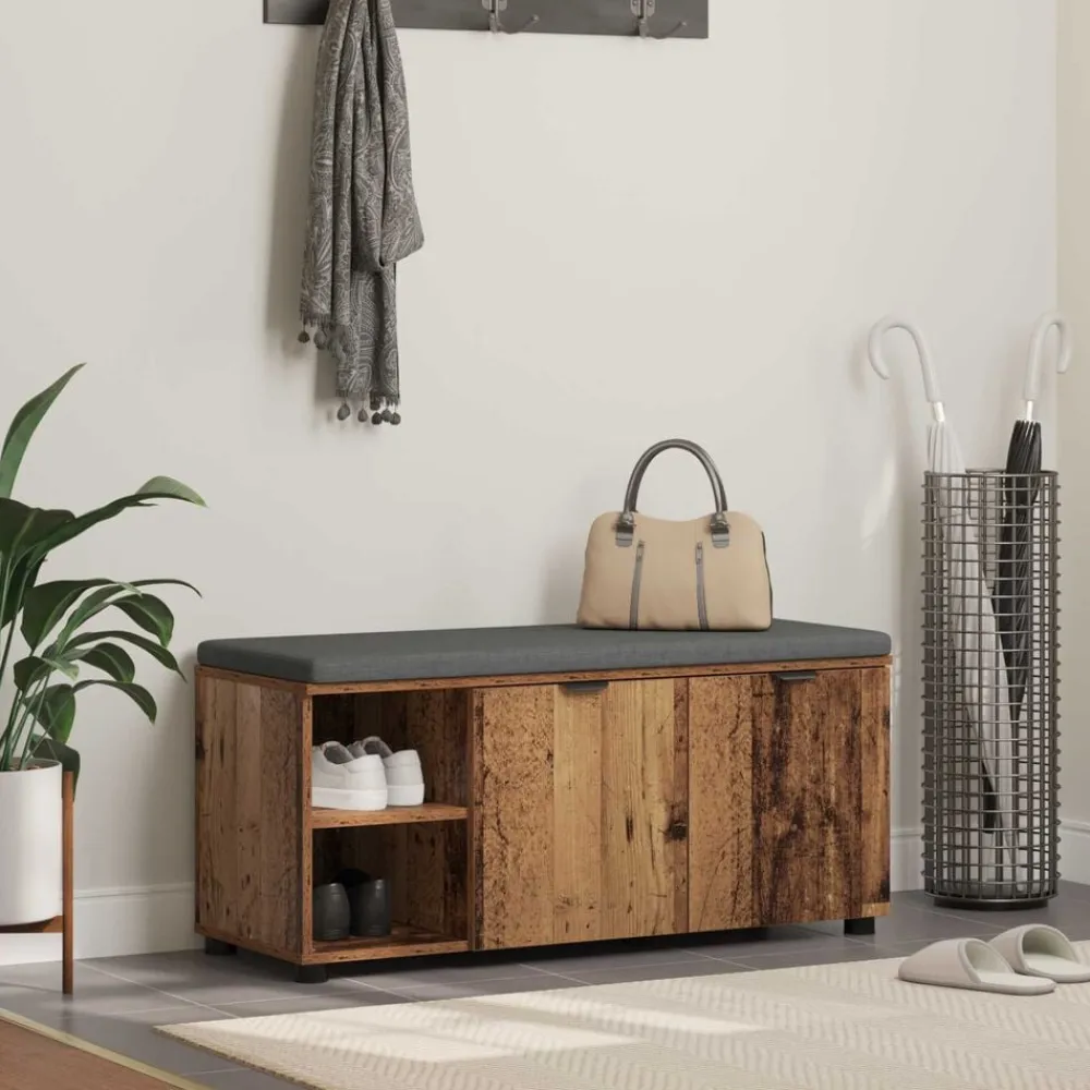 vidaXL Bancos-Banco de entrada con cojín Madera vieja 100 x 38 x 46 cm
