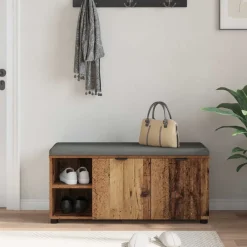 vidaXL Bancos-Banco de entrada con cojín Madera vieja 100 x 38 x 46 cm