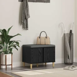 vidaXL Banco de entrada con cojín 60 x 38 x 46 cm Roble negro Discount