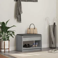 vidaXL Banco de entrada con cojín Gris Sonoma 63 x 38 x 45 cm