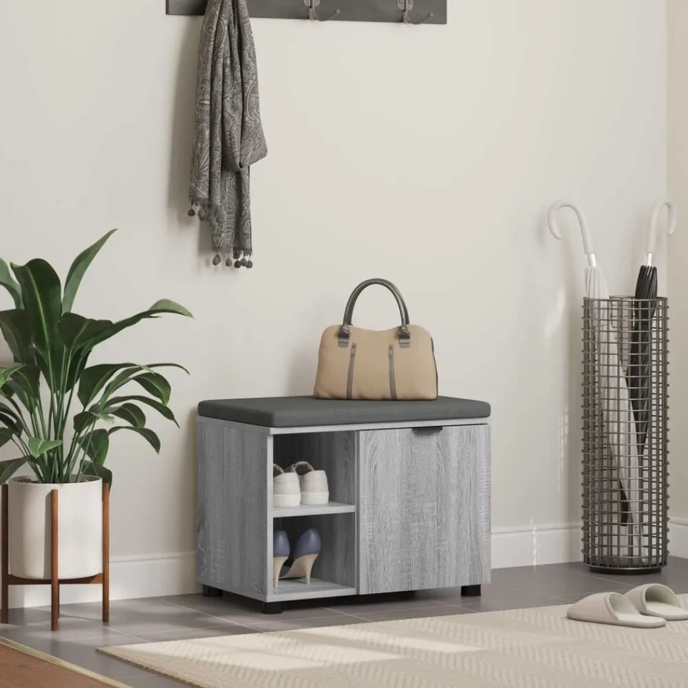vidaXL Banco de entrada con cojín 60 x 38 x 46 cm Gris sonoma Online