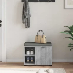 vidaXL Banco de entrada con cojín 60 x 38 x 46 cm Gris sonoma Online