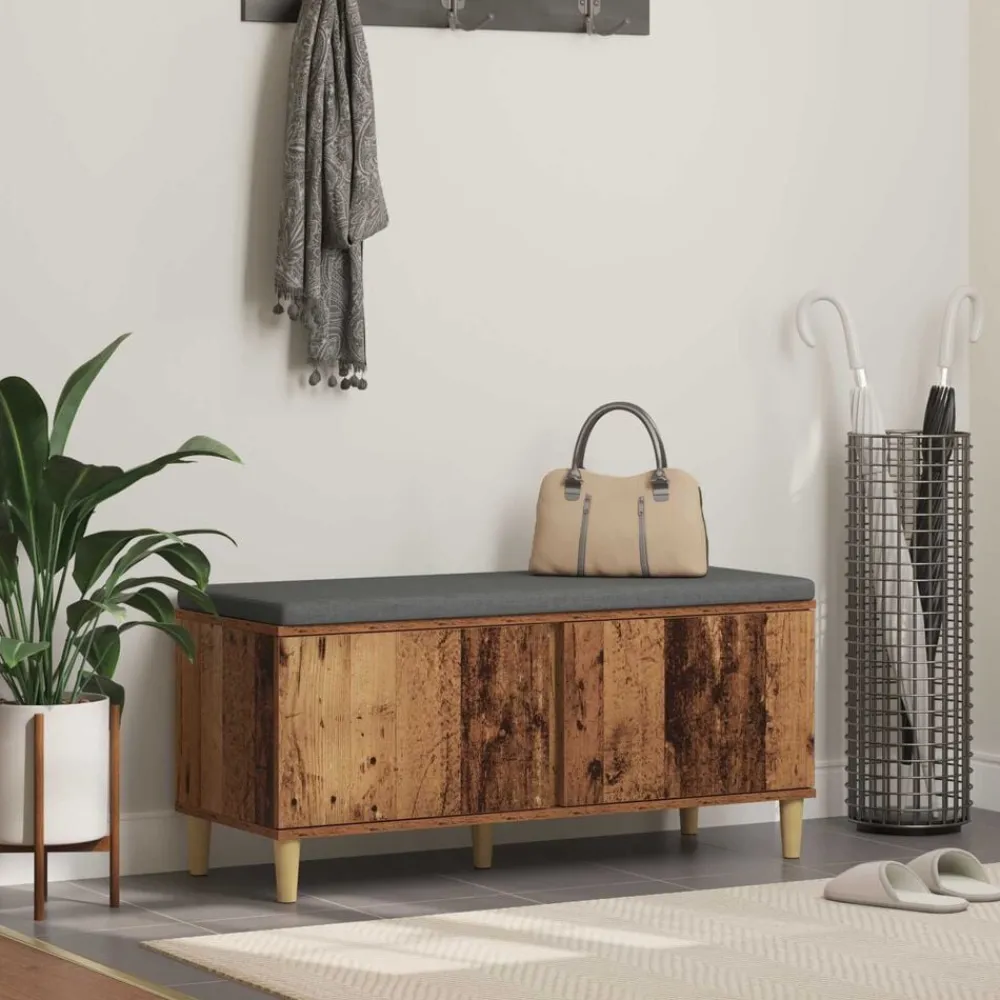 vidaXL Bancos-Banco de entrada con cojín Madera vieja 100 x 38 x 46 cm