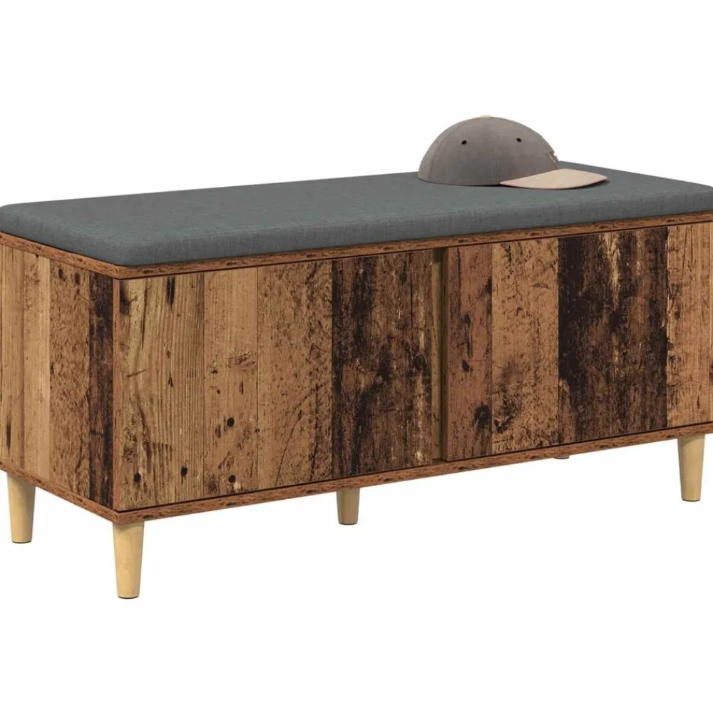 vidaXL Bancos-Banco de entrada con cojín Madera vieja 100 x 38 x 46 cm