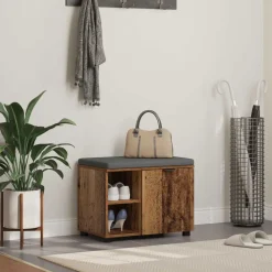 vidaXL Bancos-Banco de entrada con cojín Madera vieja 60 x 38 x 46 cm