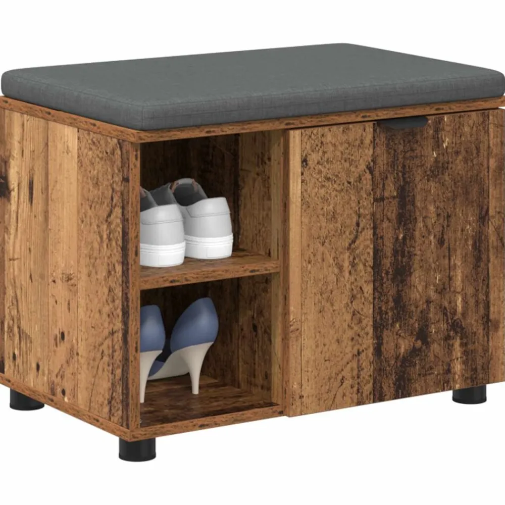 vidaXL Bancos-Banco de entrada con cojín Madera vieja 60 x 38 x 46 cm