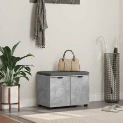 vidaXL Banco de entrada con cojín Gris Concreto 60 x 38 x 46 cm Gris hormig&oacute;n Discount